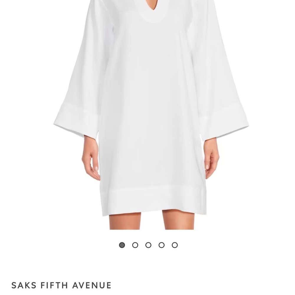 LINEN SAKS FIFTH AVENUE White V-Neck Tunic Dress - Picture 4 of 12